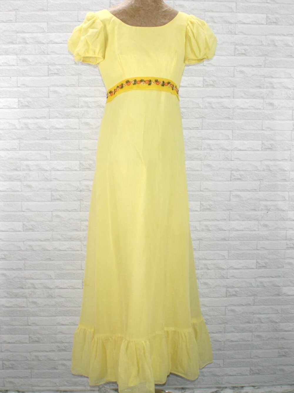 HANDMADE VINTAGE Dress Maxi Southern Belle Retro Ruffle Puff Sleeve Yellow
